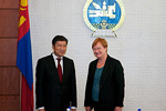  Tasavallan presidentti Tarja Halonen ja Mongolian pääministeri Sukhbaatar Batbold Ulan Batorissa keskiviikkona 31.8.2011.. Copyright © Tasavallan presidentin kanslia 
